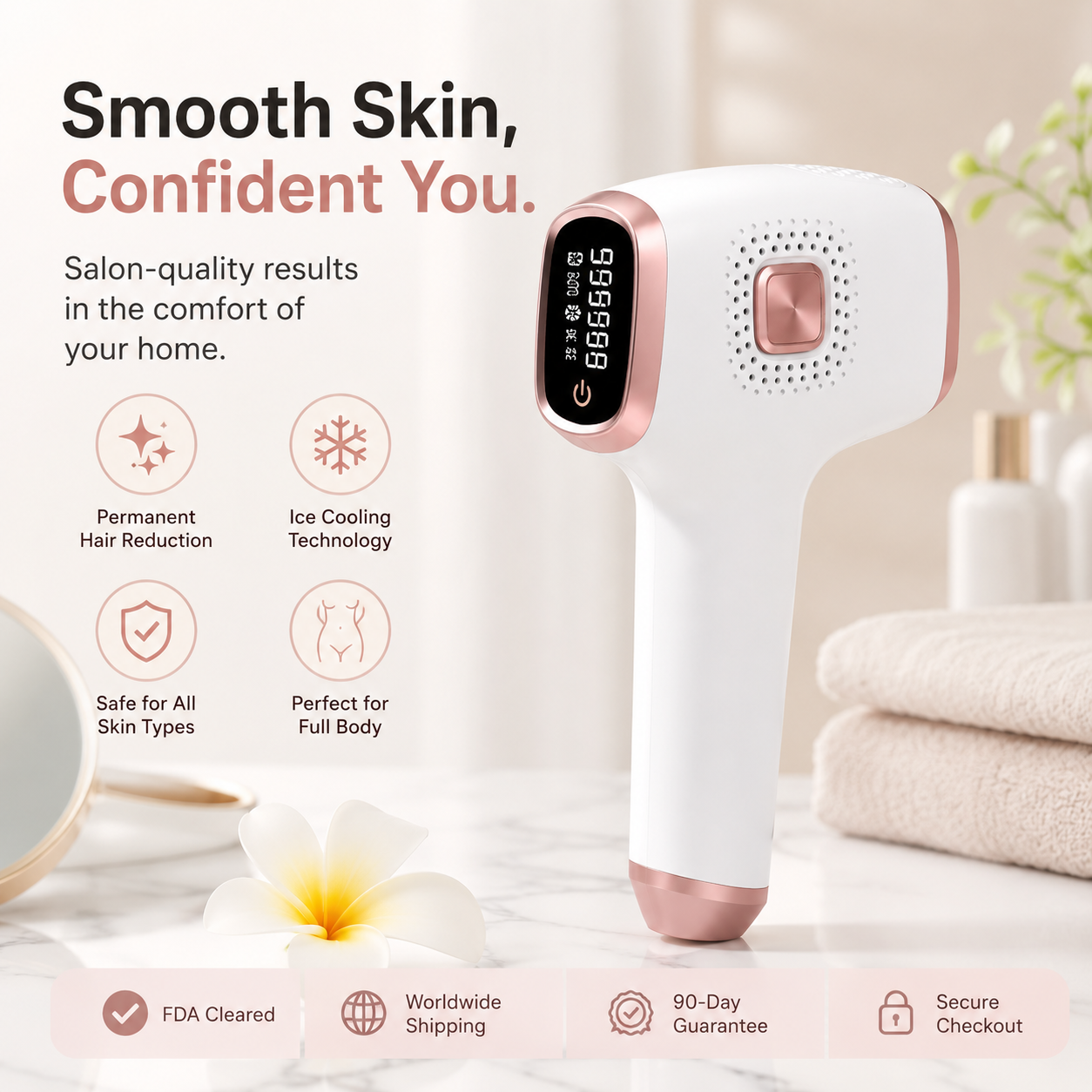 Nuveli Ice™ IPL Hair Removal Device – Ice-Cooling Technology, Permanent Hair Reduction for Face & Body